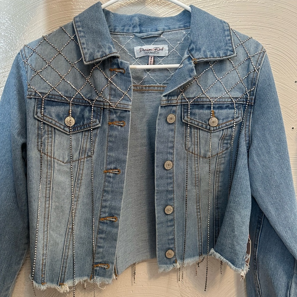 Denim Blue Jacket with Rhinestone Accents